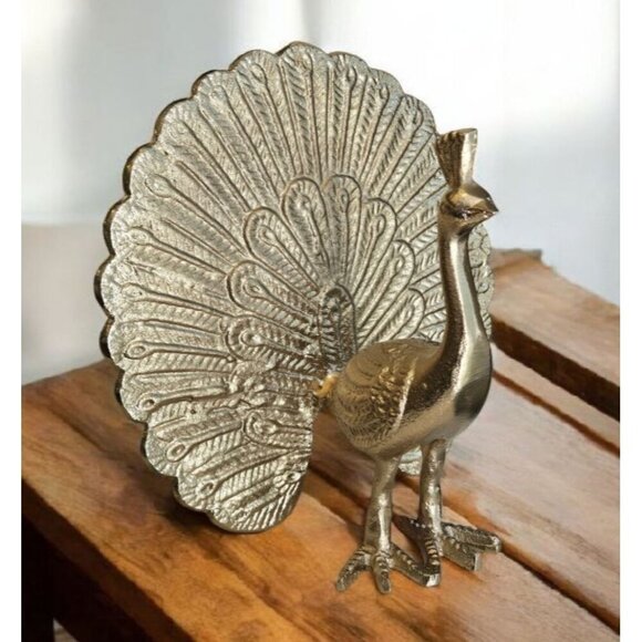 New Medium Contemporary MCM Retro Gold Metal Peacock Figurine Statue Room Decor - Picture 1 of 3